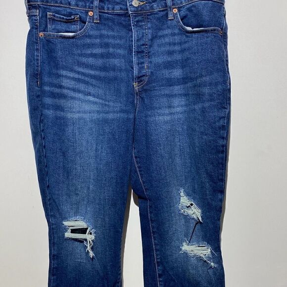Old Navy Women's Distressed High Rise OG Straight Crop Midi Jeans Blue Size 16 - Picture 1 of 12